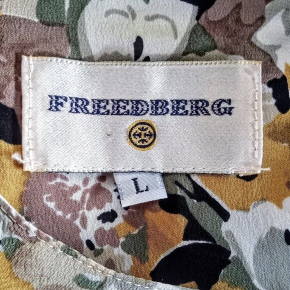 Vintage Freedberg Mustard Yellow Silk Floral SS Top - Picture 4 of 4